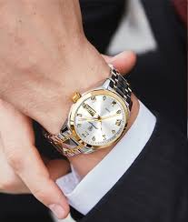 Premium Two-Tone Quartz Watch - Silver & Golden Chain