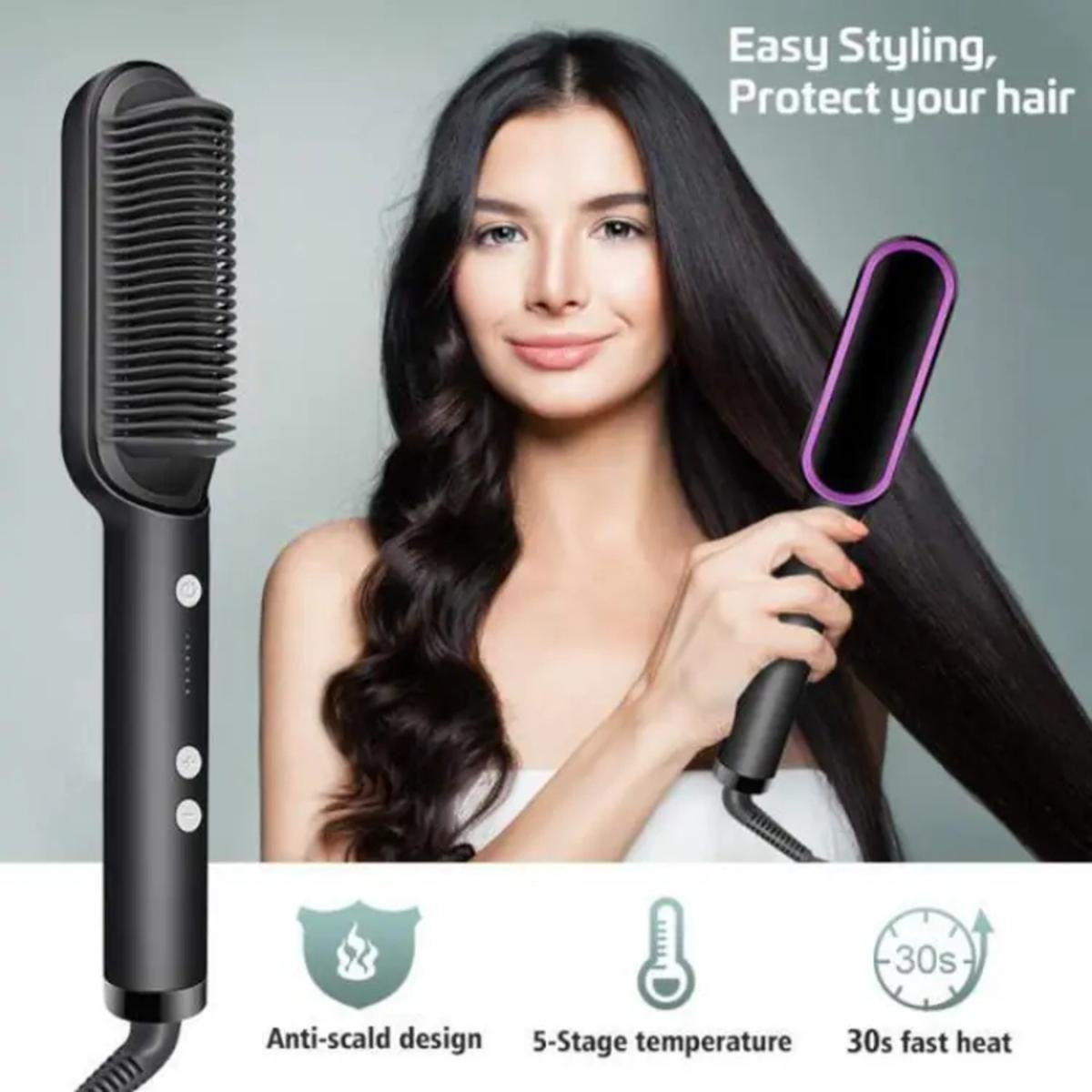 909 Hair Straightening Brush | Electric 2‑in‑1 Straightener & Curler | Heating Styling Comb