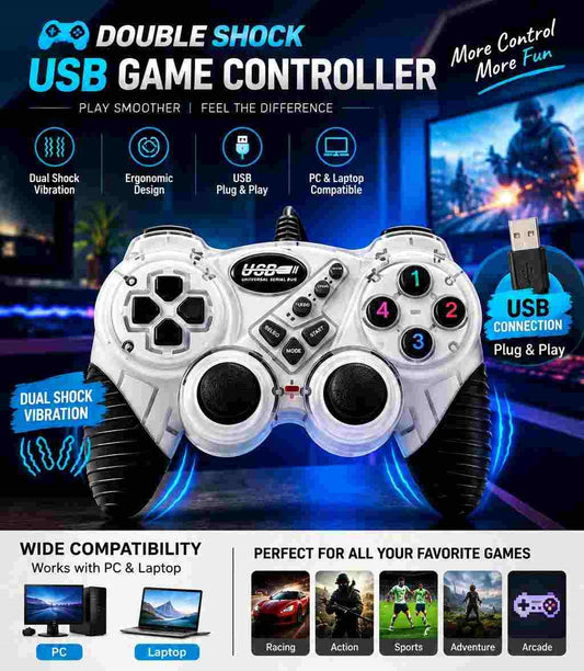 Double Shock USB Game Controller Durable Comfortable Stylish