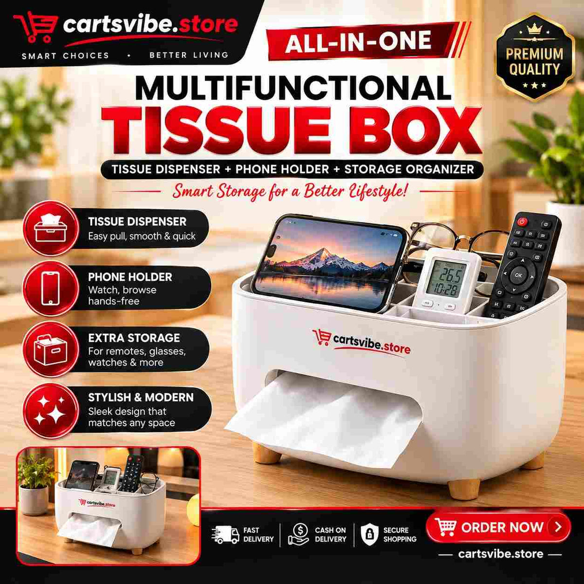 Multifunctional Tissue Box & Organizer